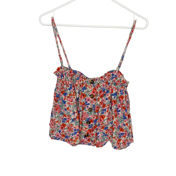 AE Printed Button-Up Tube Top pink floral b - Picture 4 of 7